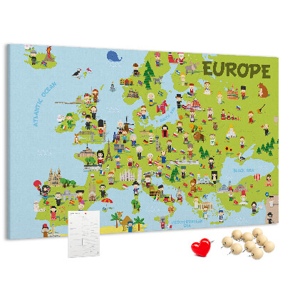 Nástěnka Barevná mapa Evropy s kulturními ikonami