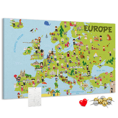 Nástěnka Barevná mapa Evropy s kulturními ikonami