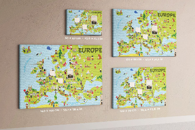 Nástěnka Barevná mapa Evropy s kulturními ikonami