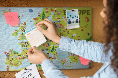 Nástěnka Barevná mapa Evropy s kulturními ikonami