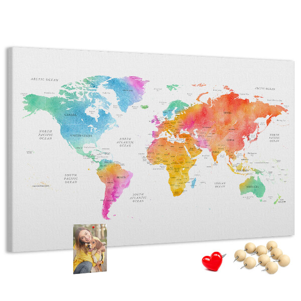 Fětská nástěnka Barevná mapa světa v akvarelu.