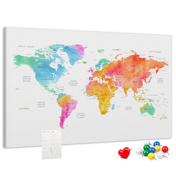 Fětská nástěnka Barevná mapa světa v akvarelu.