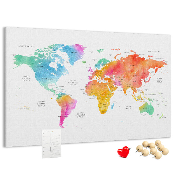 Fětská nástěnka Barevná mapa světa v akvarelu.