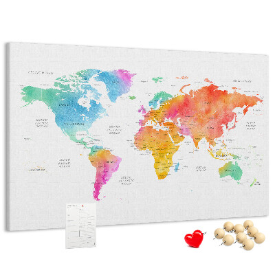Fětská nástěnka Barevná mapa světa v akvarelu.