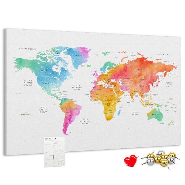 Fětská nástěnka Barevná mapa světa v akvarelu.