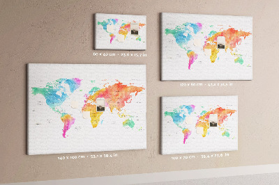 Fětská nástěnka Barevná mapa světa v akvarelu.