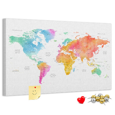 Fětská nástěnka Barevná mapa světa v akvarelu.