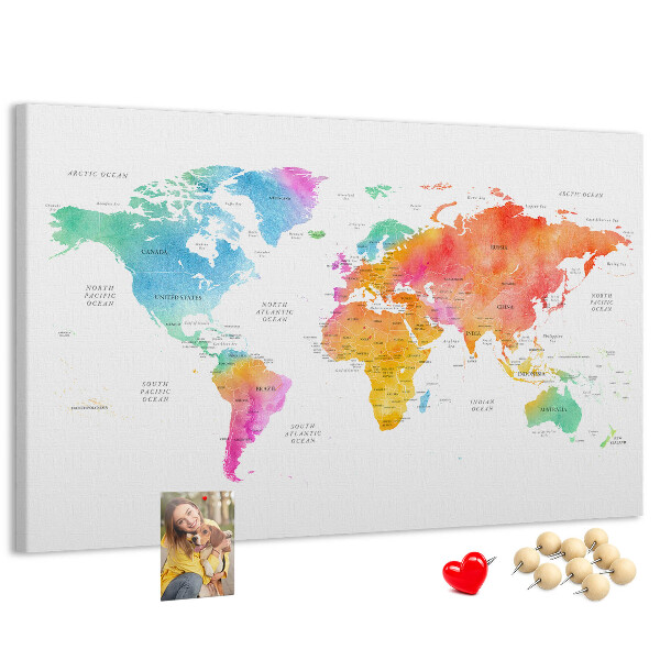 Fětská nástěnka Barevná mapa světa v akvarelu.