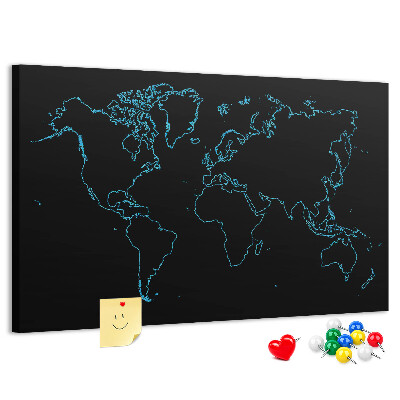 Nástěnka Mapa světa na černém pozadí