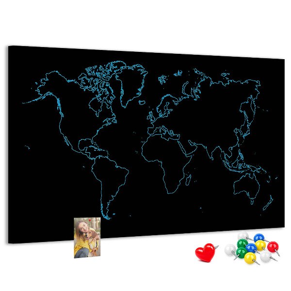 Nástěnka Mapa světa na černém pozadí