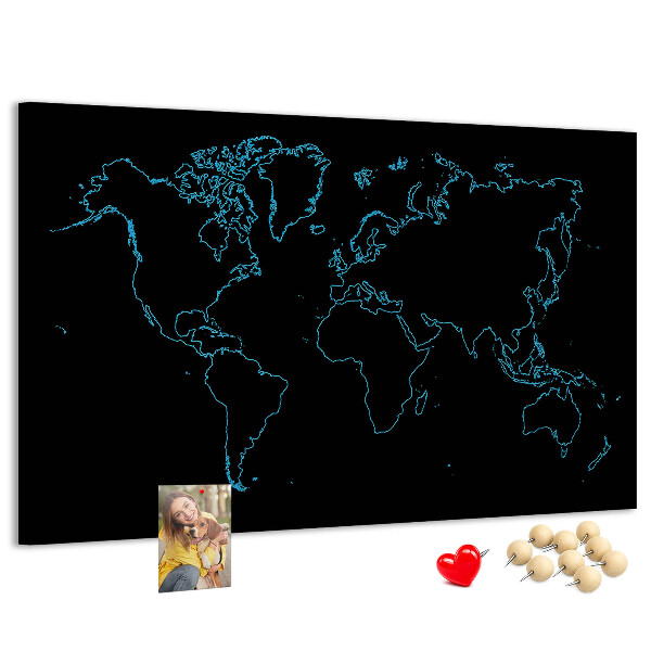 Nástěnka Mapa světa na černém pozadí