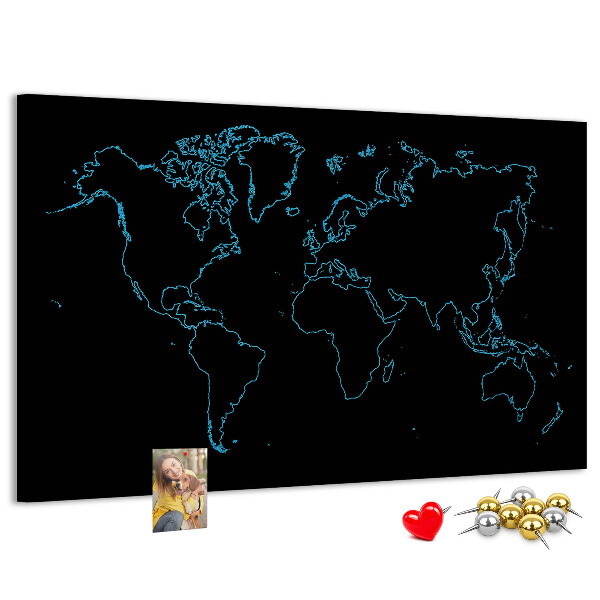 Nástěnka Mapa světa na černém pozadí