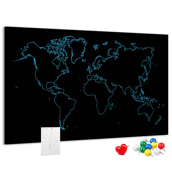 Nástěnka Mapa světa na černém pozadí