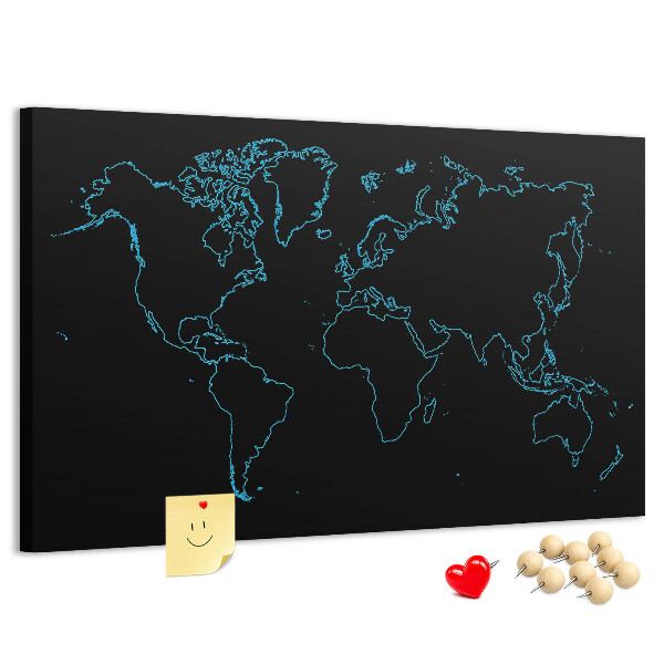 Nástěnka Mapa světa na černém pozadí