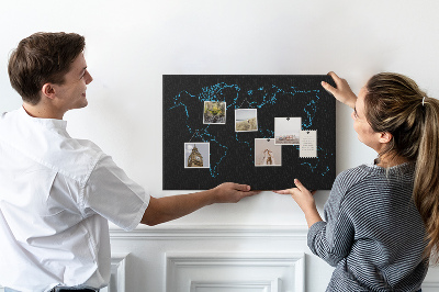 Nástěnka Mapa světa na černém pozadí