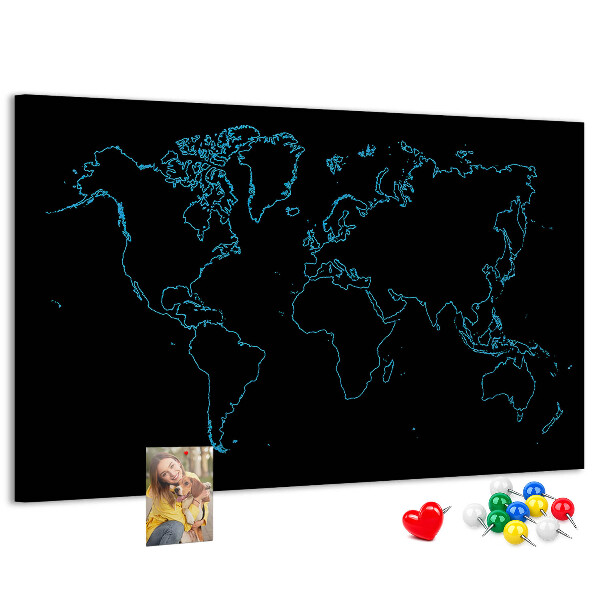 Nástěnka Mapa světa na černém pozadí