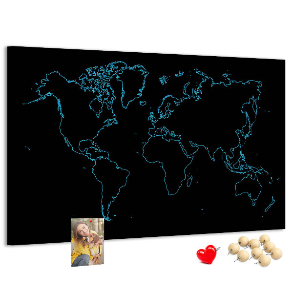 Nástěnka Mapa světa na černém pozadí