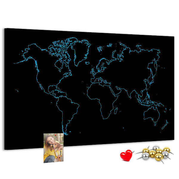 Nástěnka Mapa světa na černém pozadí
