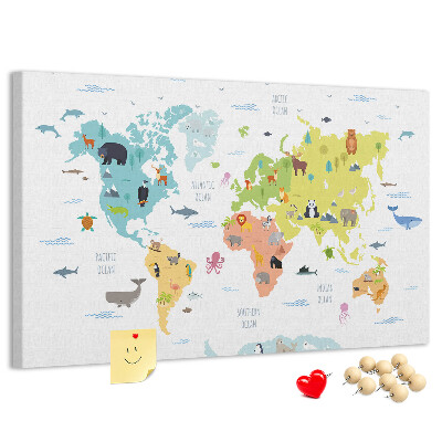 Fětská nástěnka Mapa světa s ilustracemi zvířat.