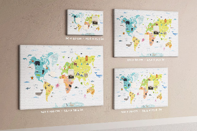 Fětská nástěnka Mapa světa s ilustracemi zvířat.