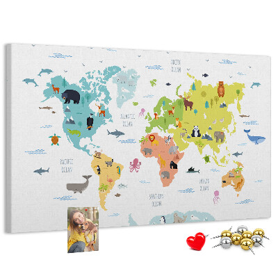 Fětská nástěnka Mapa světa s ilustracemi zvířat.