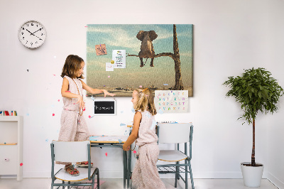 Korková nástěnka Slon na větvi v pouštní krajině
