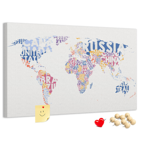 Nástěnka Mapa světa s názvy zemí.
