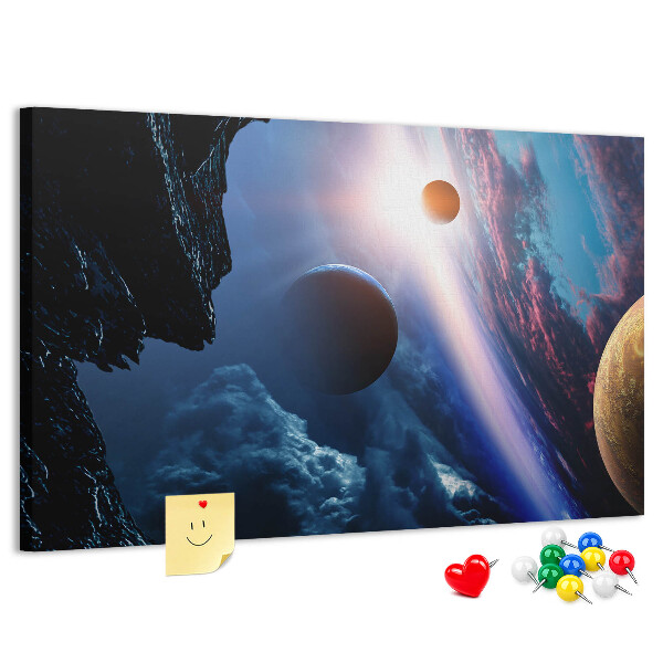 Nástěnka Vesmírná krajina s planetami a mraky