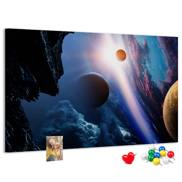 Nástěnka Vesmírná krajina s planetami a mraky