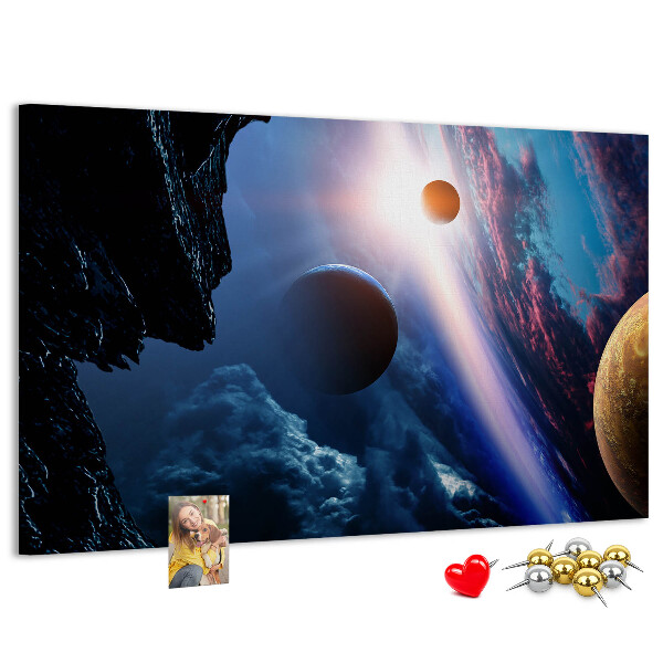 Nástěnka Vesmírná krajina s planetami a mraky