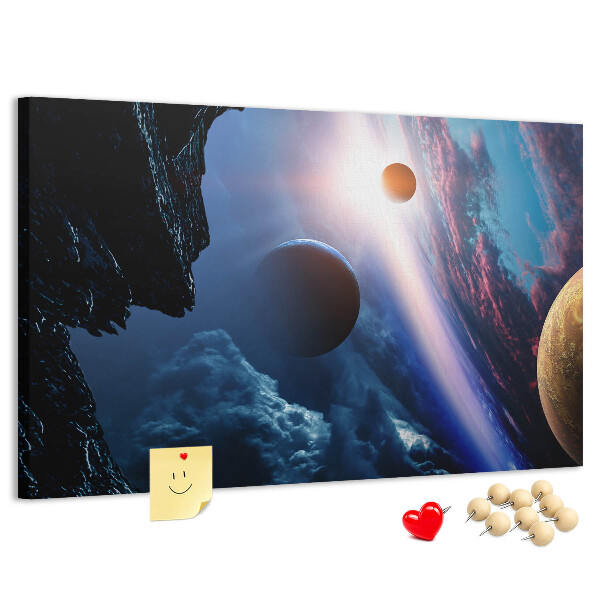 Nástěnka Vesmírná krajina s planetami a mraky