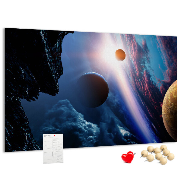 Nástěnka Vesmírná krajina s planetami a mraky