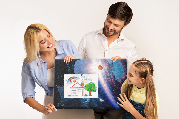 Nástěnka Vesmírná krajina s planetami a mraky