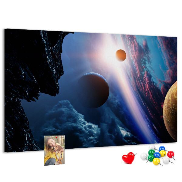 Nástěnka Vesmírná krajina s planetami a mraky