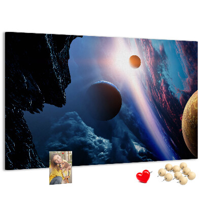Nástěnka Vesmírná krajina s planetami a mraky