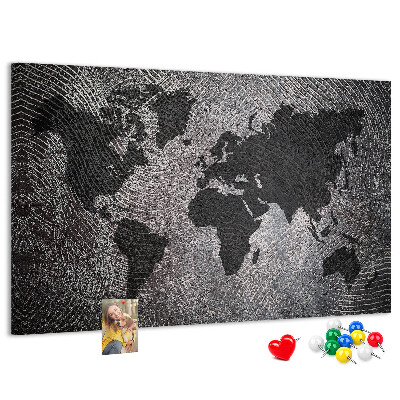 Korková nástěnka Mapa světa v odstínech šedé.