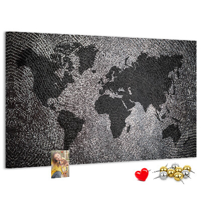 Korková nástěnka Mapa světa v odstínech šedé.
