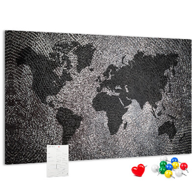 Korková nástěnka Mapa světa v odstínech šedé.
