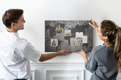 Korková nástěnka Mapa světa v odstínech šedé.