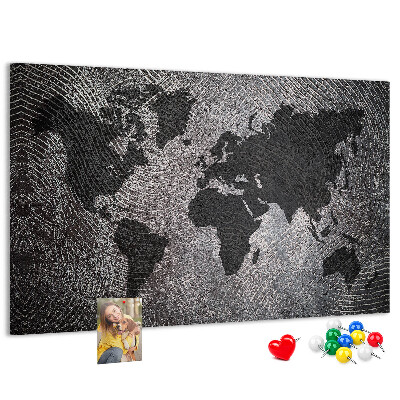 Korková nástěnka Mapa světa v odstínech šedé.