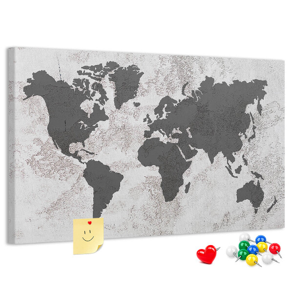 Nástěnka Stylová mapa světa v odstínech šedé