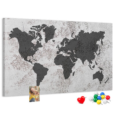 Nástěnka Stylová mapa světa v odstínech šedé