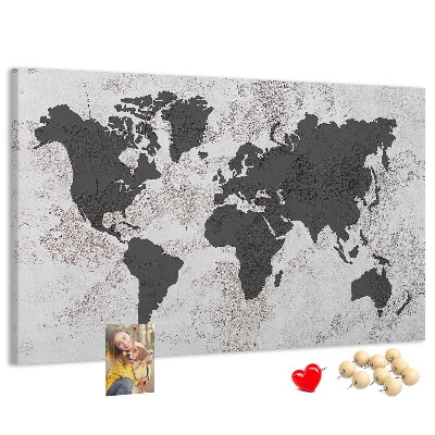 Nástěnka Stylová mapa světa v odstínech šedé