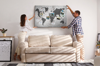 Nástěnka Stylová mapa světa v odstínech šedé