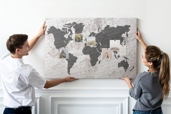 Nástěnka Stylová mapa světa v odstínech šedé