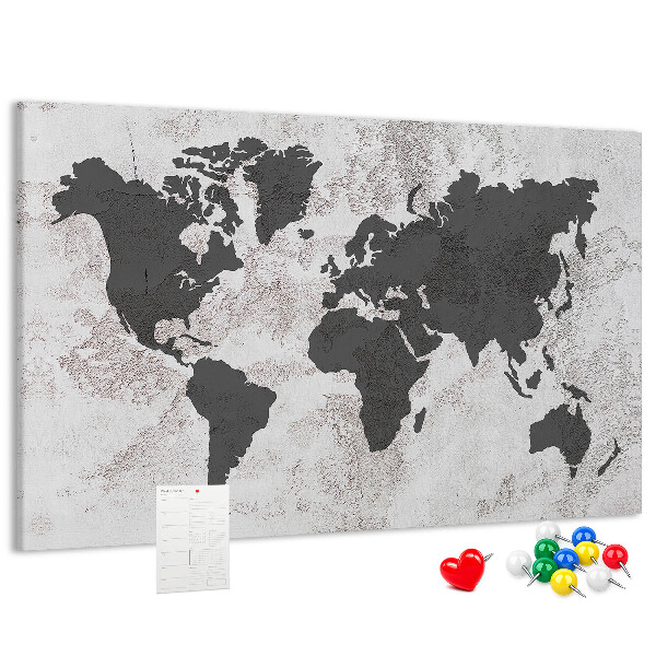 Nástěnka Stylová mapa světa v odstínech šedé