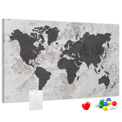 Nástěnka Stylová mapa světa v odstínech šedé