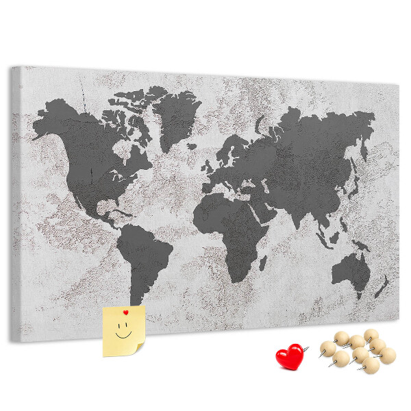 Nástěnka Stylová mapa světa v odstínech šedé