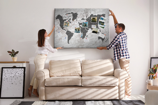Nástěnka Stylová mapa světa v odstínech šedé