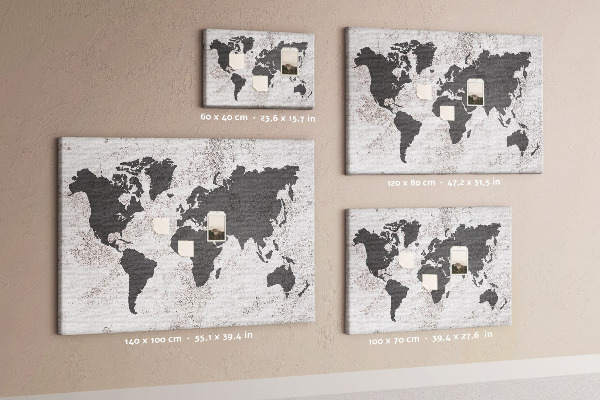 Nástěnka Stylová mapa světa v odstínech šedé